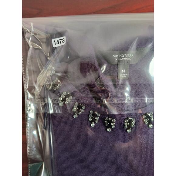 Vera Wang Sweater Women's Sz M Navy Blue Embellished Knit Long Sleeve Pullover - Picture 12 of 12